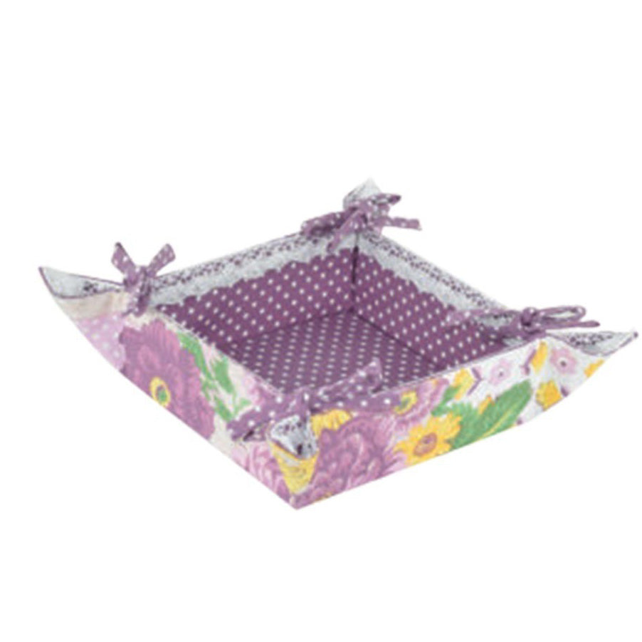 Cesto portapane Peonia Preziosa Home in tessuto cotone, stampa floreale, misura 20x20x7 cm, lavabile a 30°, artigianato Made in Italy.