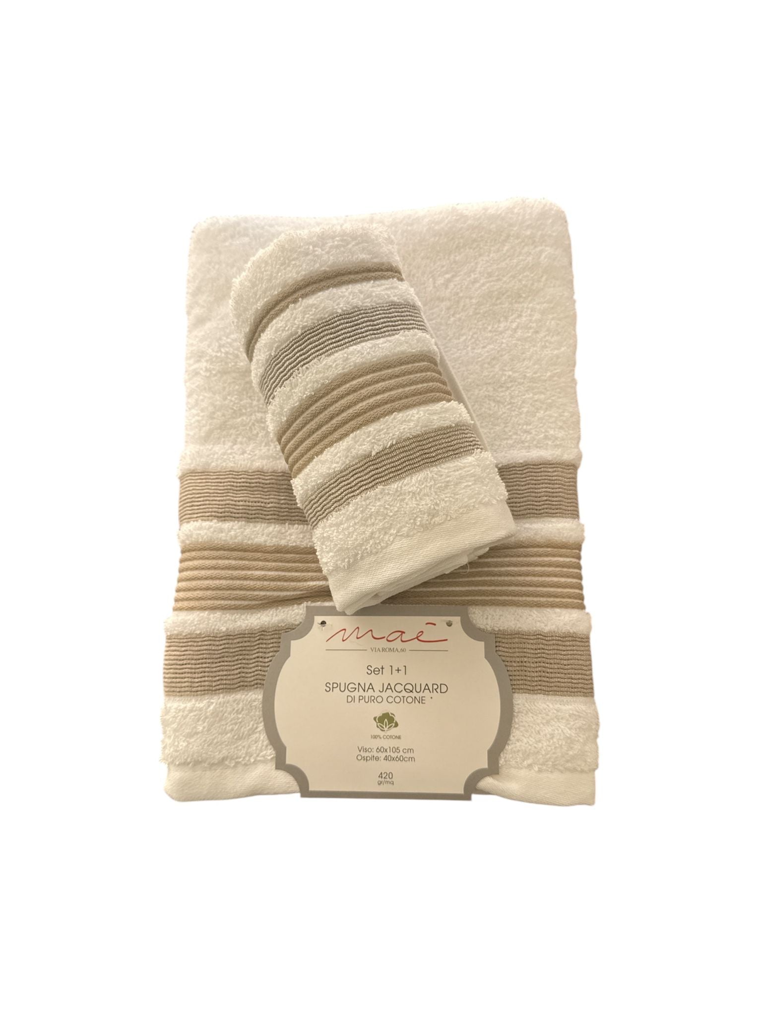 Set Asciugamani 1+1 Via Roma 60 Lino – Spugna di Cotone Jacquard 420 gr/m²