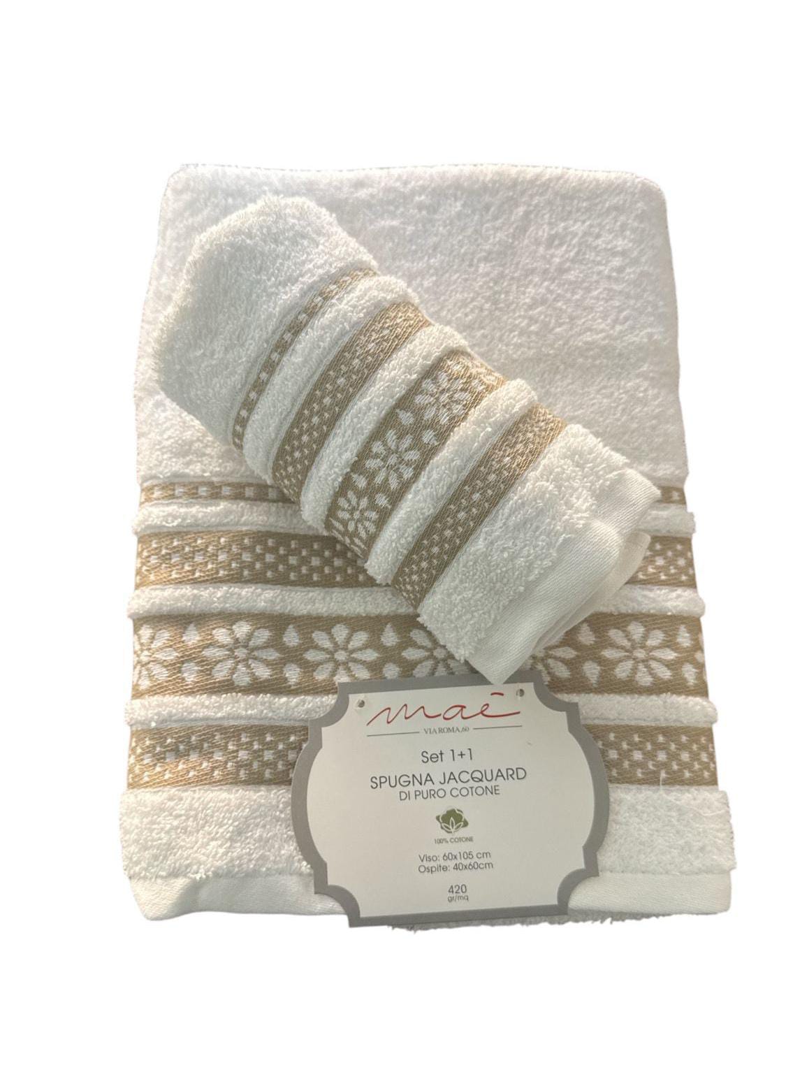 Set Asciugamani 1+1 Via Roma 60 Lino – Spugna di Cotone Jacquard 420 gr/m²