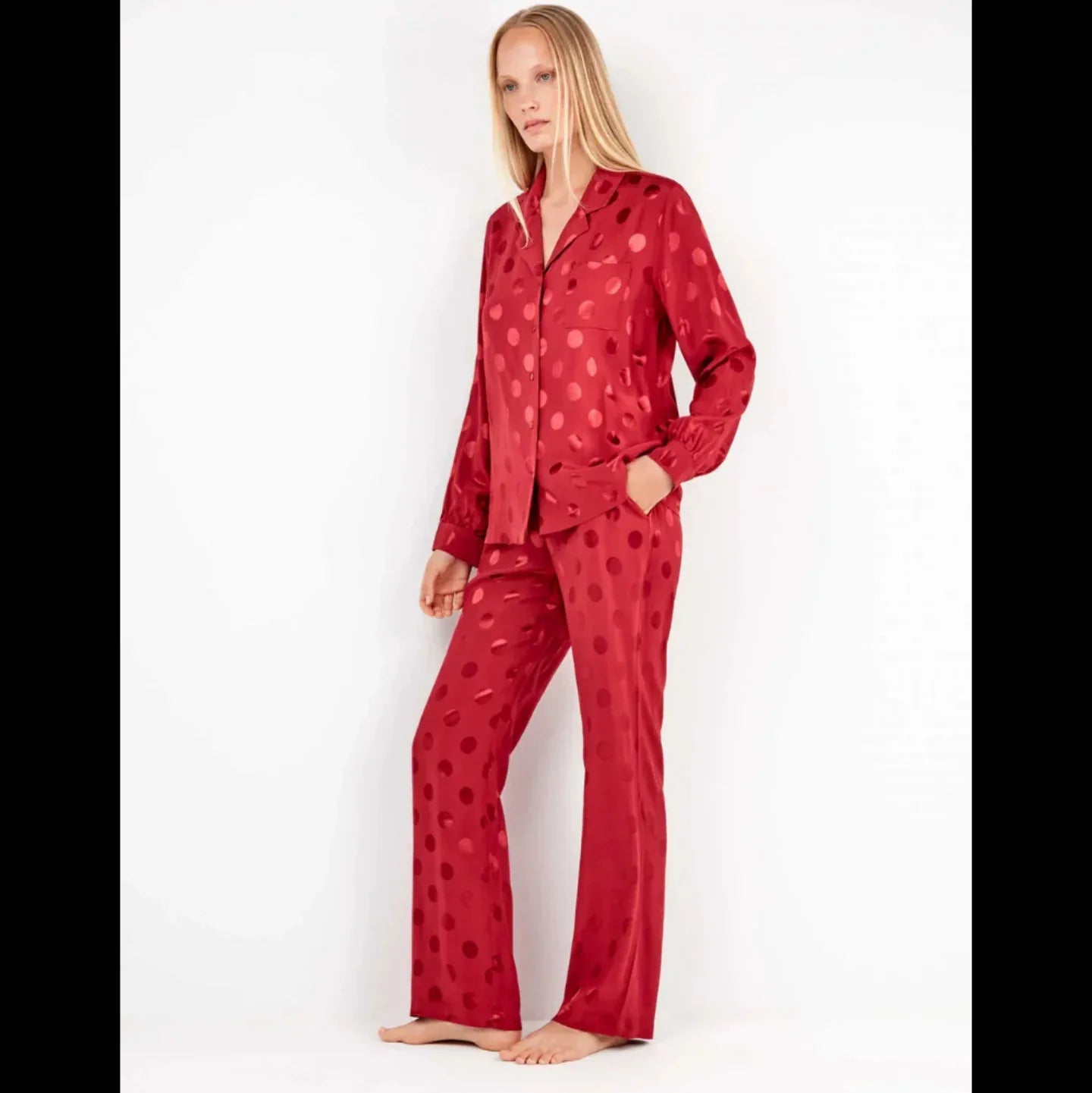 Pigiama Donna Autunno/Inverno Gisela 2/20325S – Camicia e Pantaloni a Pois in Viscosa - The King Luxury