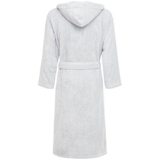 Accappatoio Roberto Cavalli Gold New con cappuccio, in spugna 100% cotone, colore grigio, taglia L/XL, morbido ed elegante, Made in Italy.