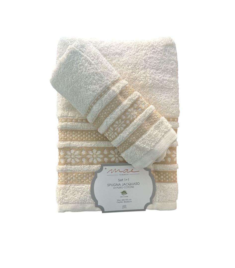 Set Asciugamani 1+1 Via Roma 60 Lino – Spugna di Cotone Jacquard 420 gr/m²
