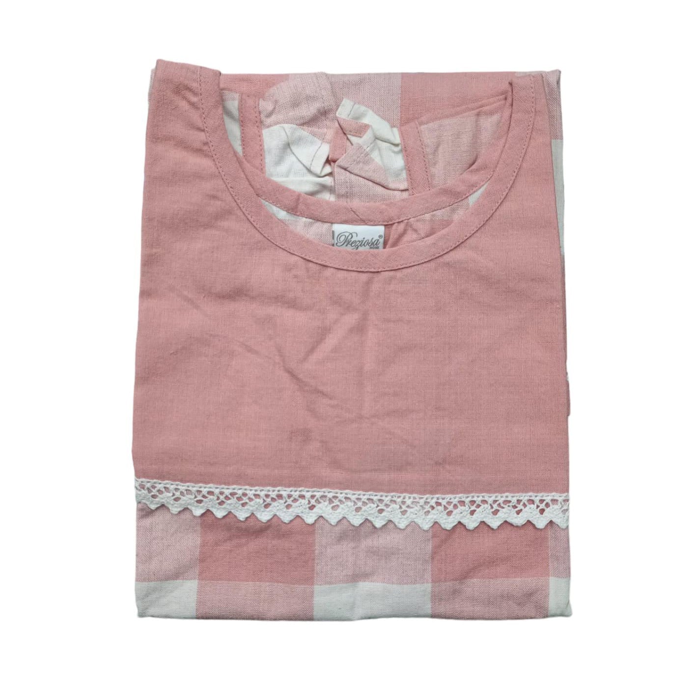 Casacca Queen Preziosa in cotone 100%, lavorata a mano, con stampa e frill tinta unita, dimensioni 60x80 cm, perfetta come copriabito elegante.