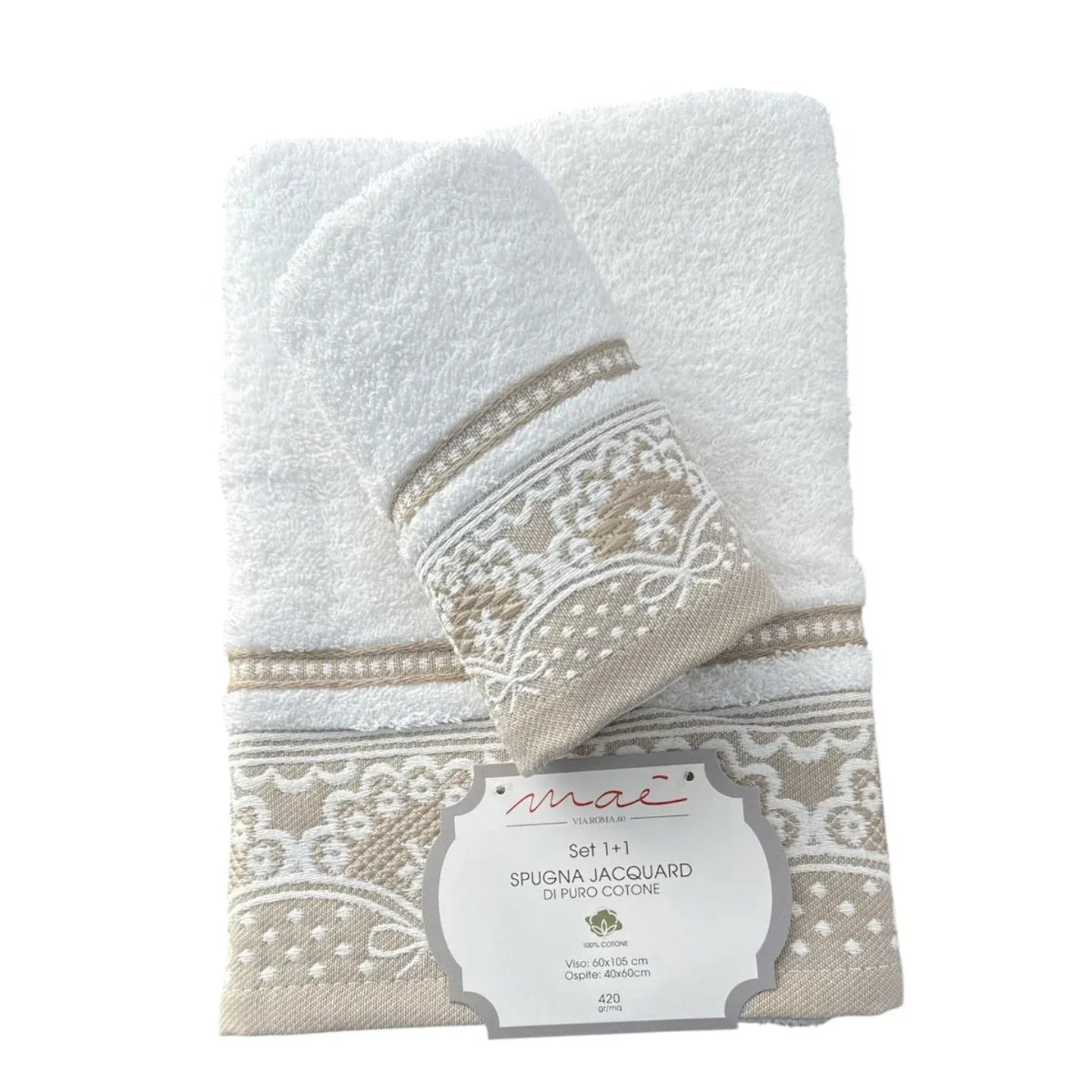 Set Asciugamani 1+1 Romantica Via Roma 60 – Spugna di Cotone Jacquard 420 gr/m² - The King Luxury