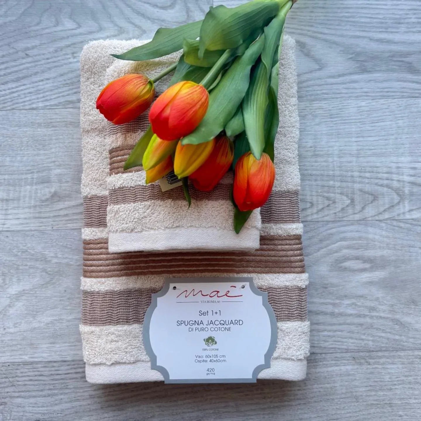 Set Asciugamani 1+1 Via Roma 60 Lino – Spugna di Cotone Jacquard 420 gr/m² - The King Luxury