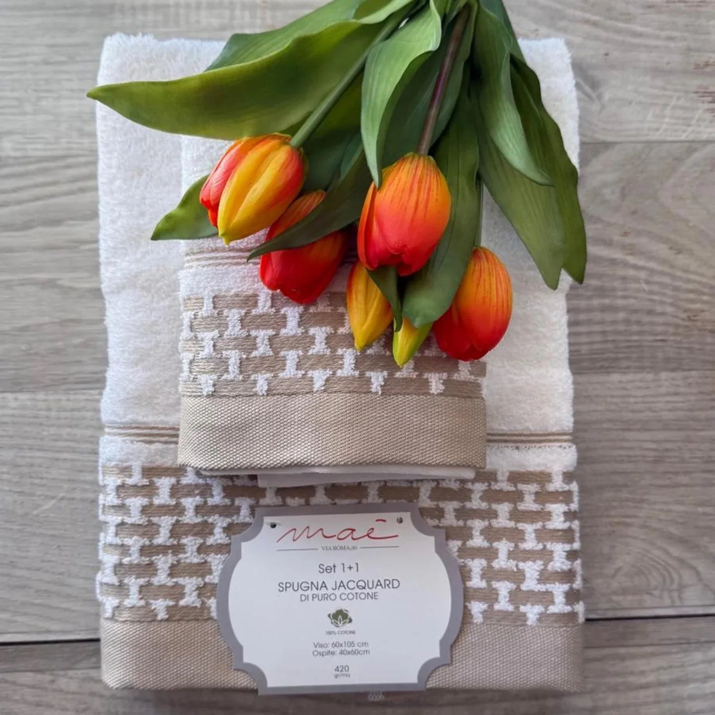 Set Asciugamani 1+1 Via Roma 60 Romantica – Spugna di Cotone Jacquard 420 gr/m² - The King Luxury