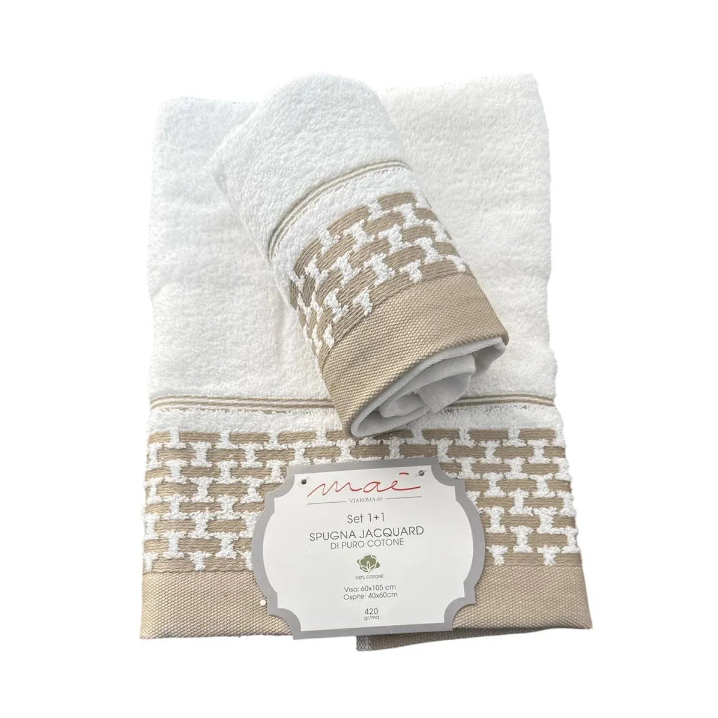 Set Asciugamani 1+1 Via Roma 60 Romantica – Spugna di Cotone Jacquard 420 gr/m² - The King Luxury