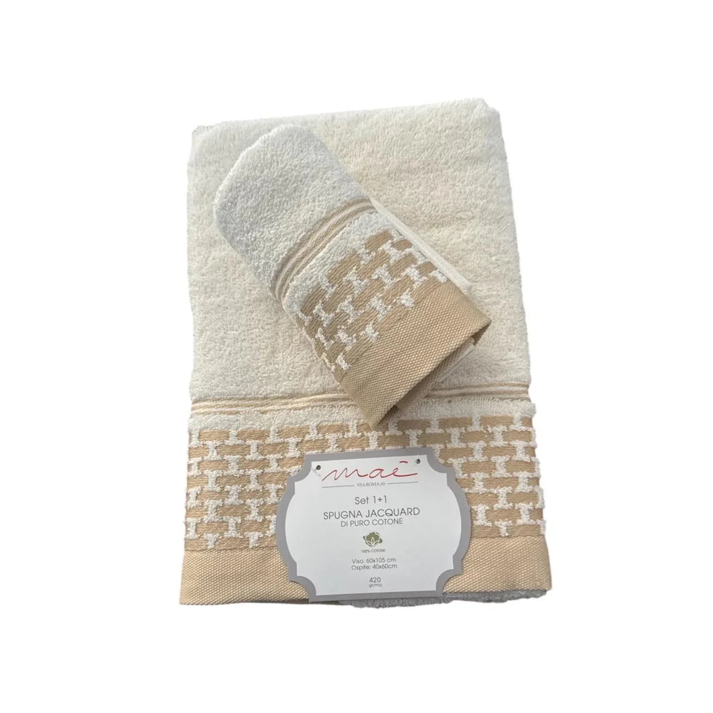 Set Asciugamani 1+1 Via Roma 60 Romantica – Spugna di Cotone Jacquard 420 gr/m² - The King Luxury