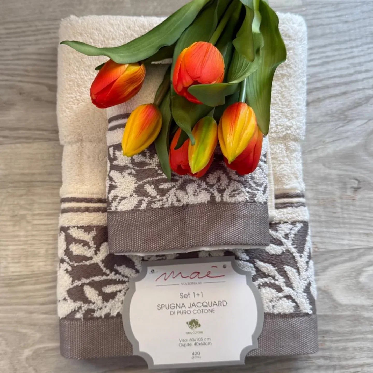 Set Asciugamani 1+1 Via Roma 60 Samba – Spugna di Cotone Jacquard 420 gr/m² - The King Luxury