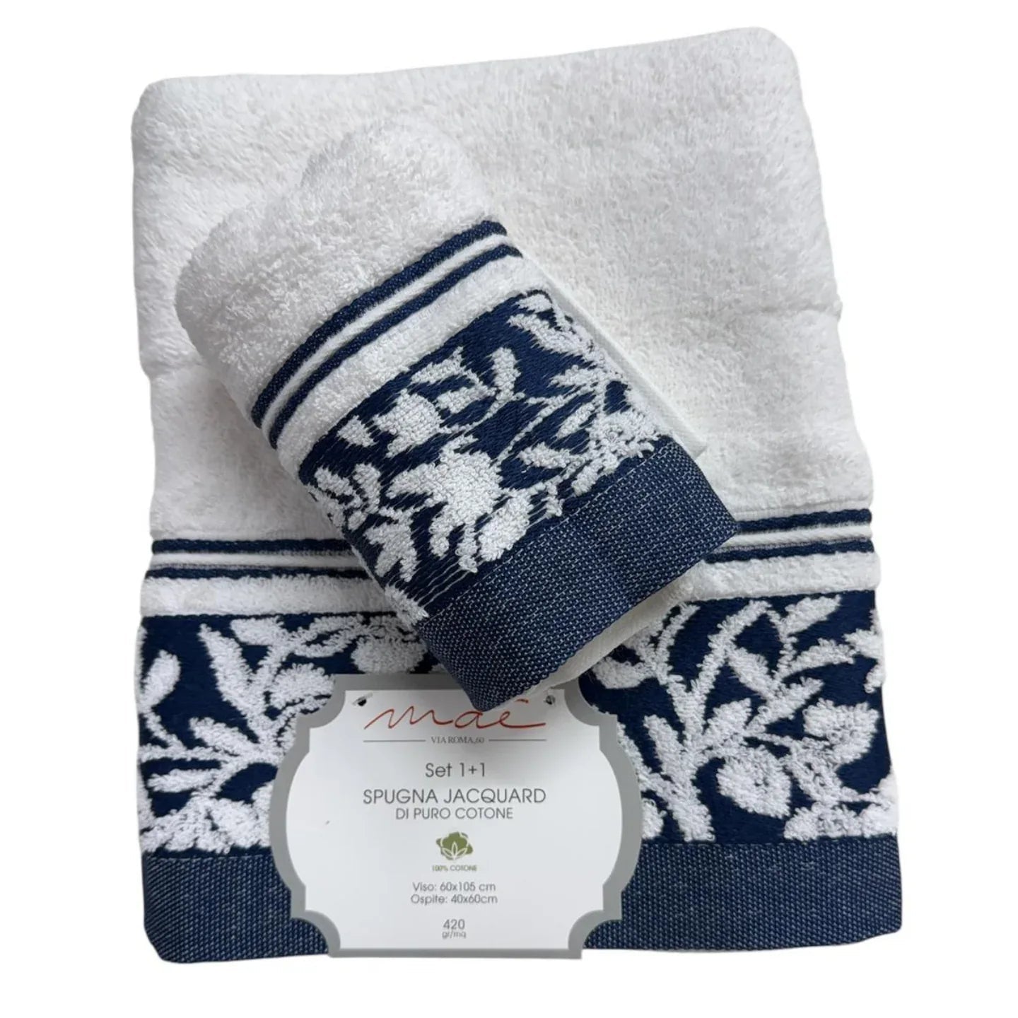 Set Asciugamani 1+1 Via Roma 60 Samba – Spugna di Cotone Jacquard 420 gr/m² - The King Luxury