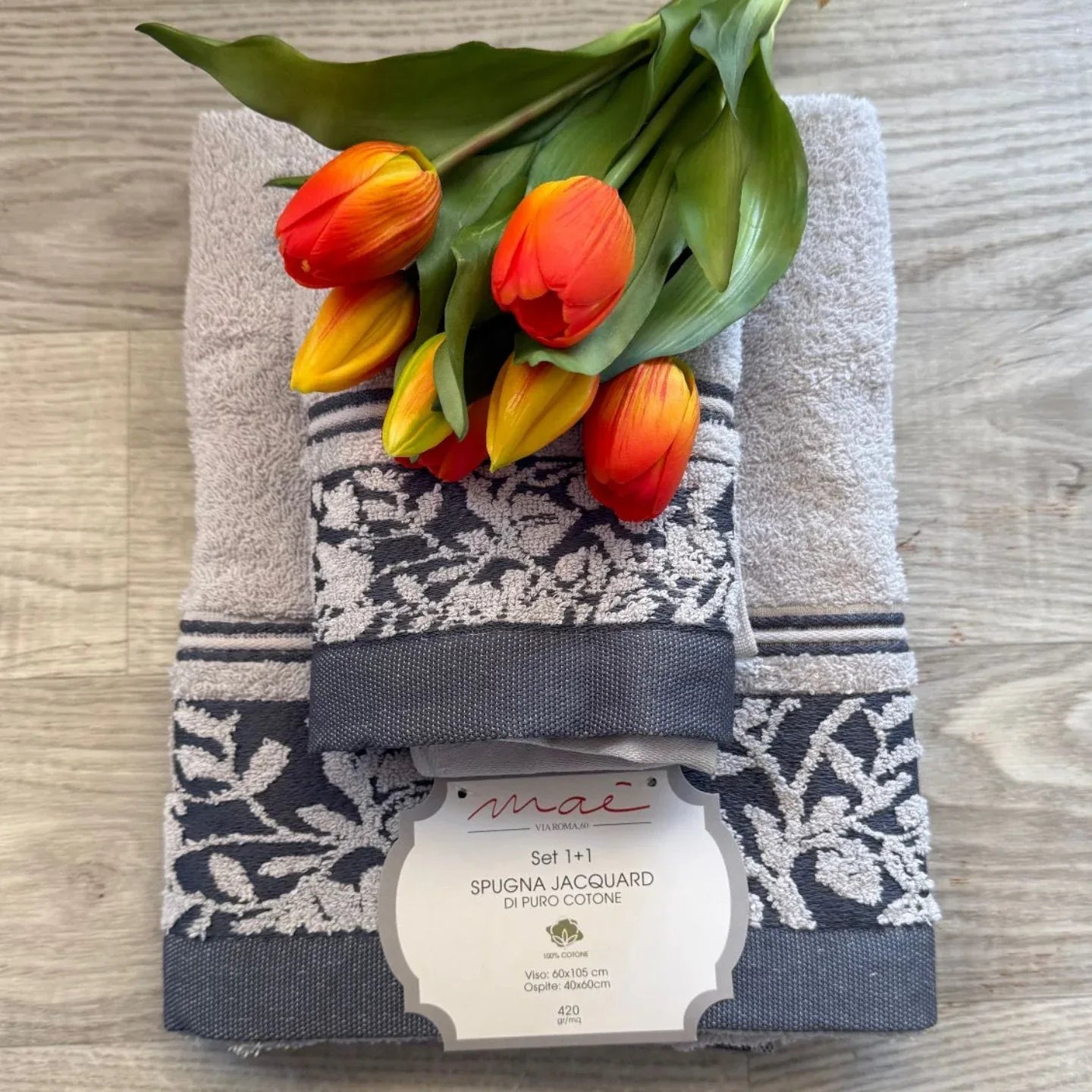 Set Asciugamani 1+1 Via Roma 60 Samba – Spugna di Cotone Jacquard 420 gr/m² - The King Luxury