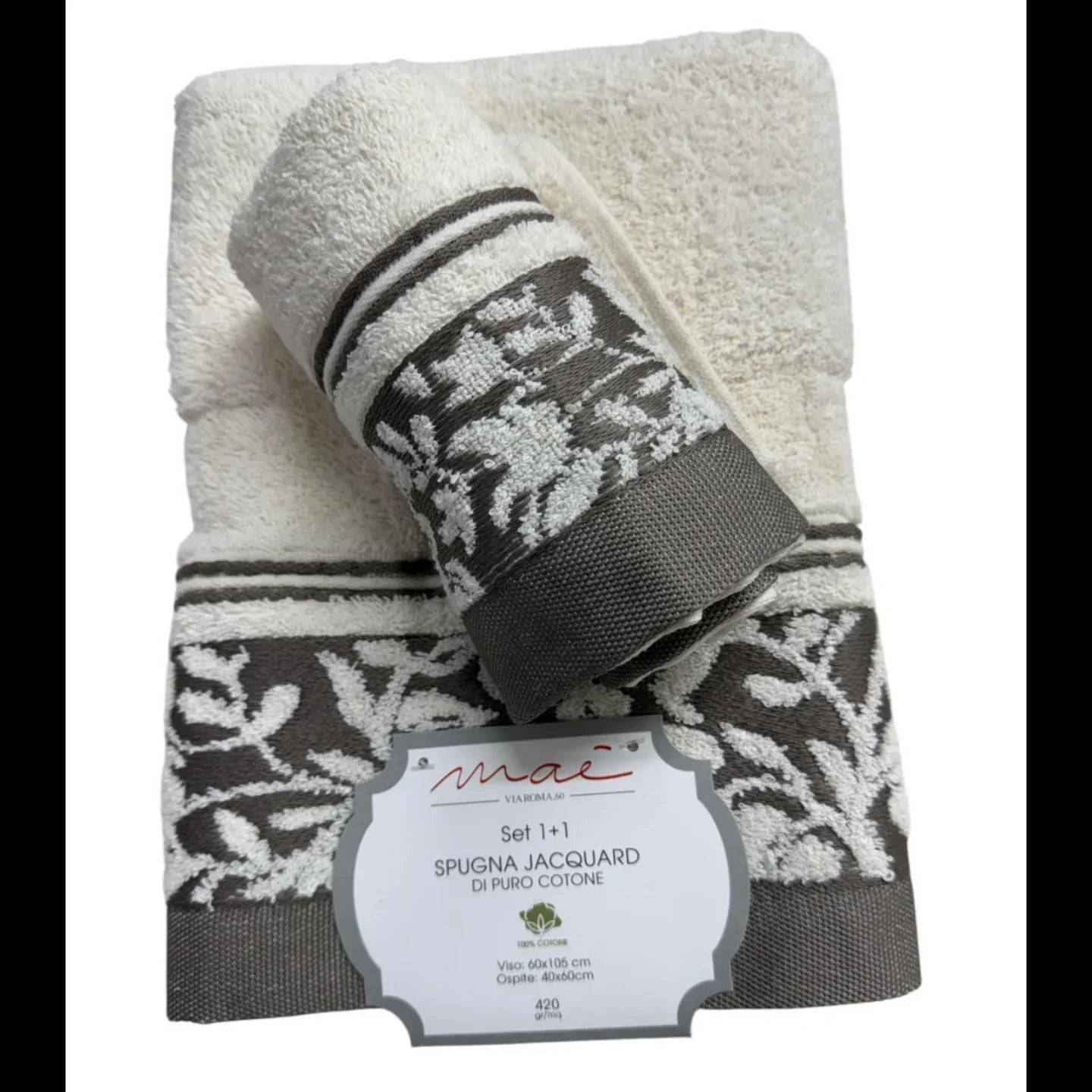 Set Asciugamani 1+1 Via Roma 60 Samba – Spugna di Cotone Jacquard 420 gr/m² - The King Luxury