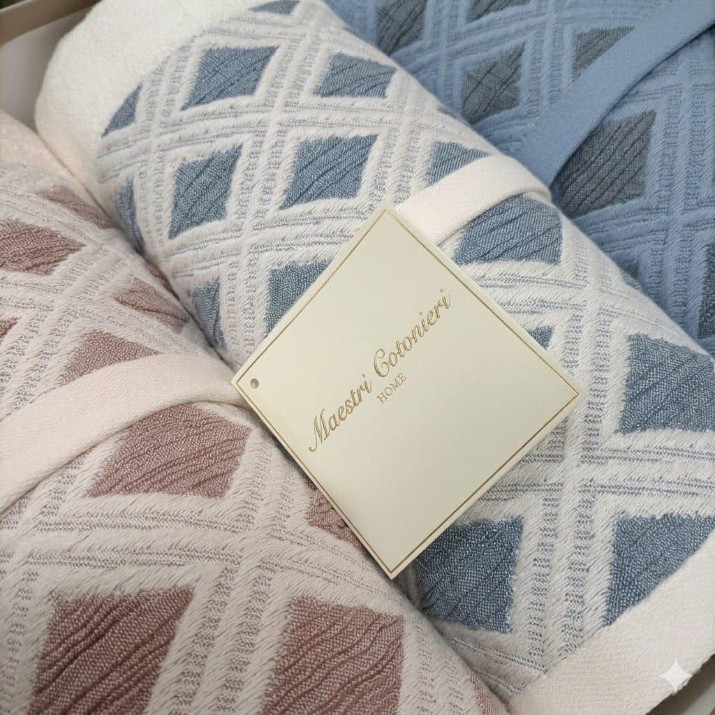 Set Asciugamani 3+3 Maestri Cotonieri Rombi Spugna di Cotone - The King Luxury