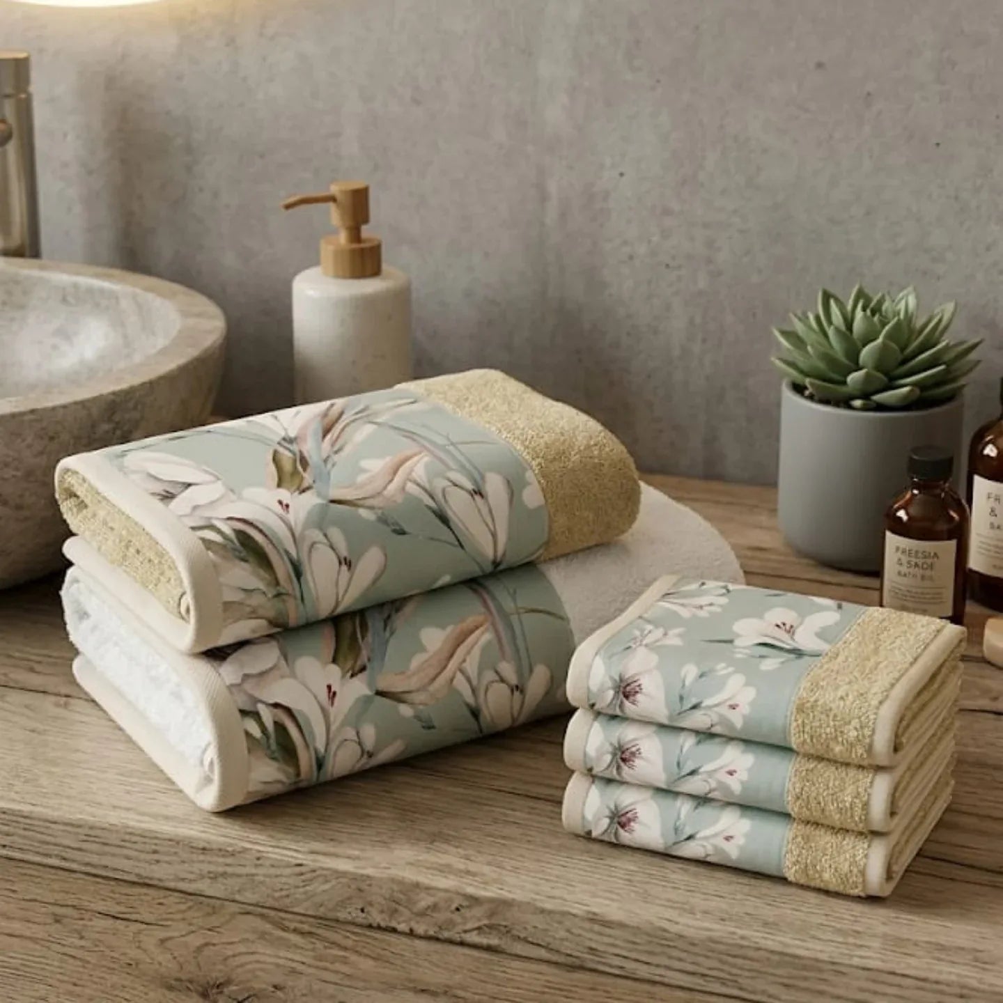 Set Asciugamani 3+3 Opera Prima Primavera Spugna di Cotone - The King Luxury