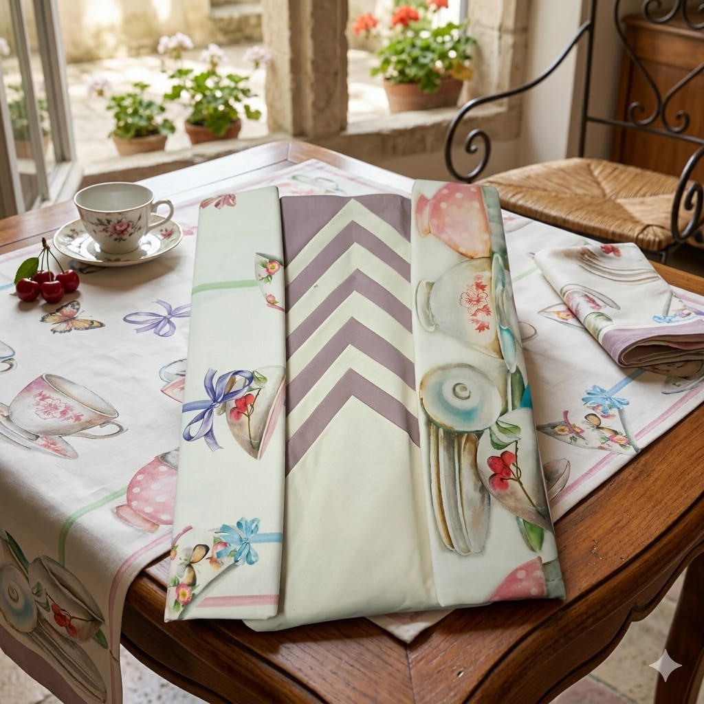 Tovaglia da Tavola Maestri Cotonieri Tazze X18 Cotone - The King Luxury