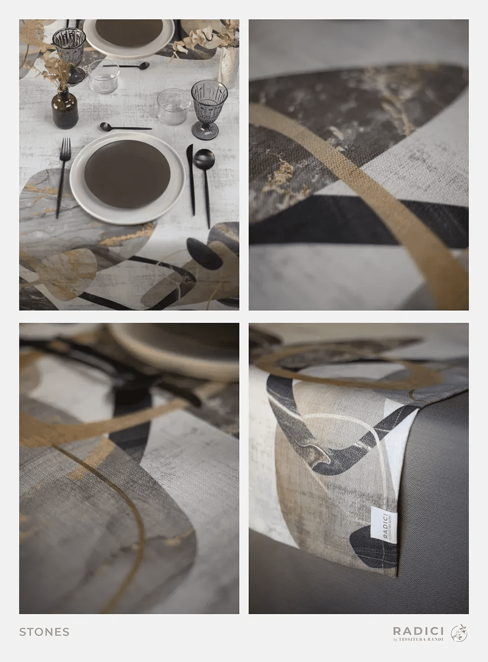 Tovaglia x 12 Tessitura Randi Stones 155 x 270 CM 100% poliestere riciclato al 40% - The King Luxury