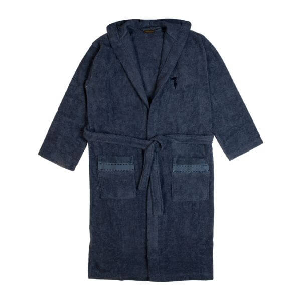 Accappatoio Trussardi Ribbon in spugna di cotone, con cappuccio, tasche e cintura, design essenziale e raffinato, Made in Italy.