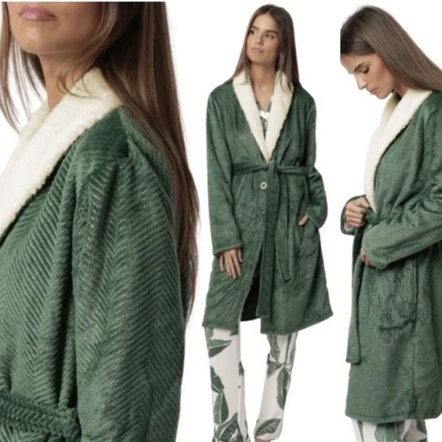 Vestaglia Donna Invernale Admas 67296 – Coral Pile Jacquard con Bottoni e Cintura - The King Luxury