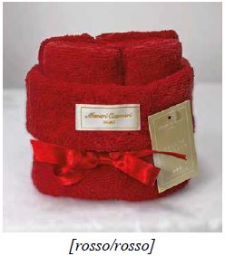 Set lavette Maestri Cotonieri 30x30 in spugna con cestino decorativo, accessorio bagno raffinato.