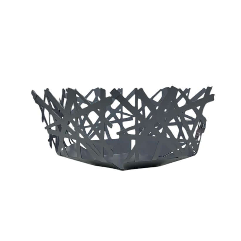 Cesto centrotavola Tokyo Ceart in metallo taglio laser, diametro 30 cm, altezza 13 cm, design moderno artigianale Made in Italy, perfetto come porta frutta decorativo.