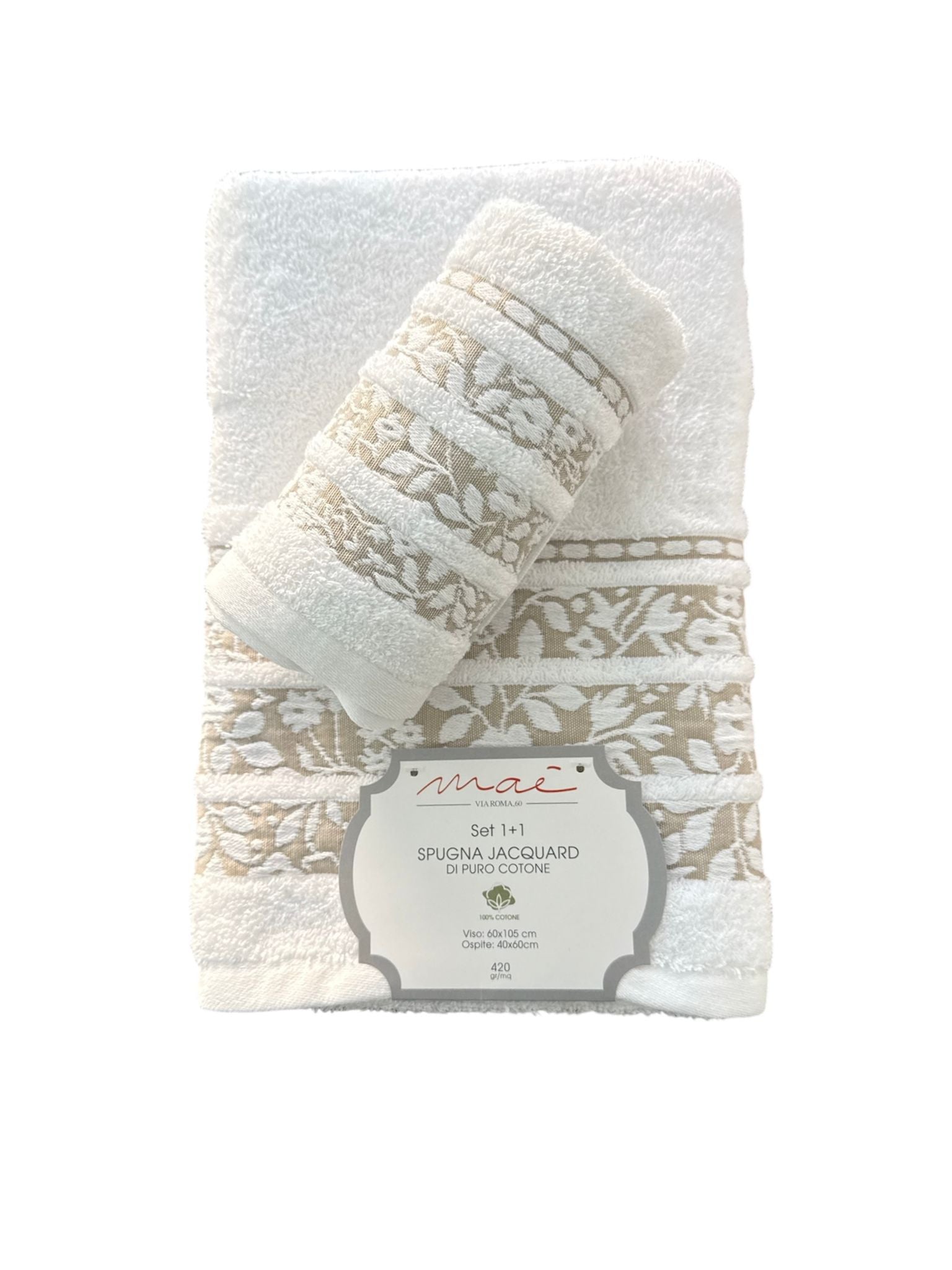 Set Asciugamani 1+1 Via Roma 60 Lino – Spugna di Cotone Jacquard 420 gr/m²