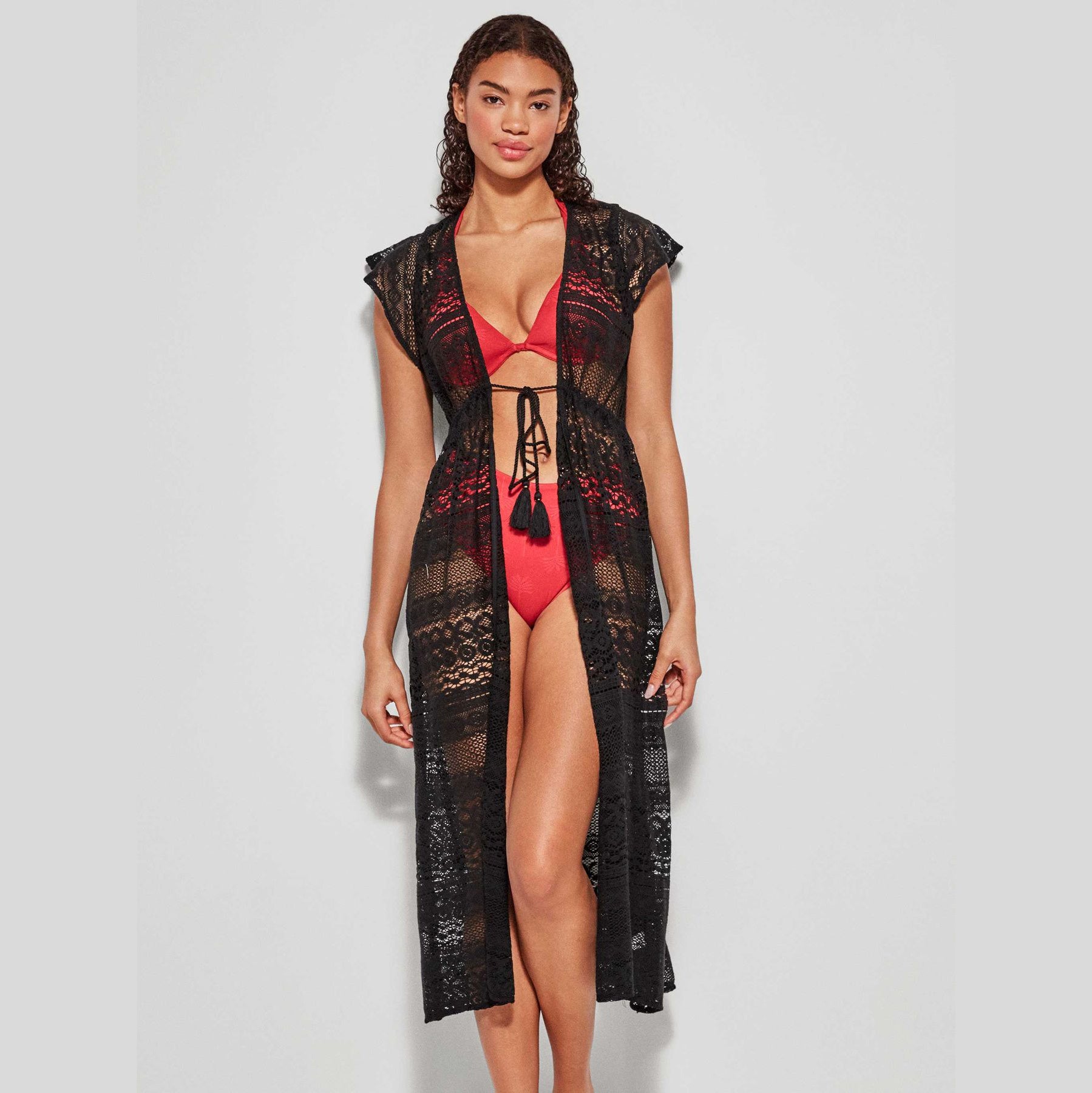 Abito copri costume Gisela lungo in tessuto traforato, con vita regolabile, ideale da abbinare a bikini e costumi da bagno