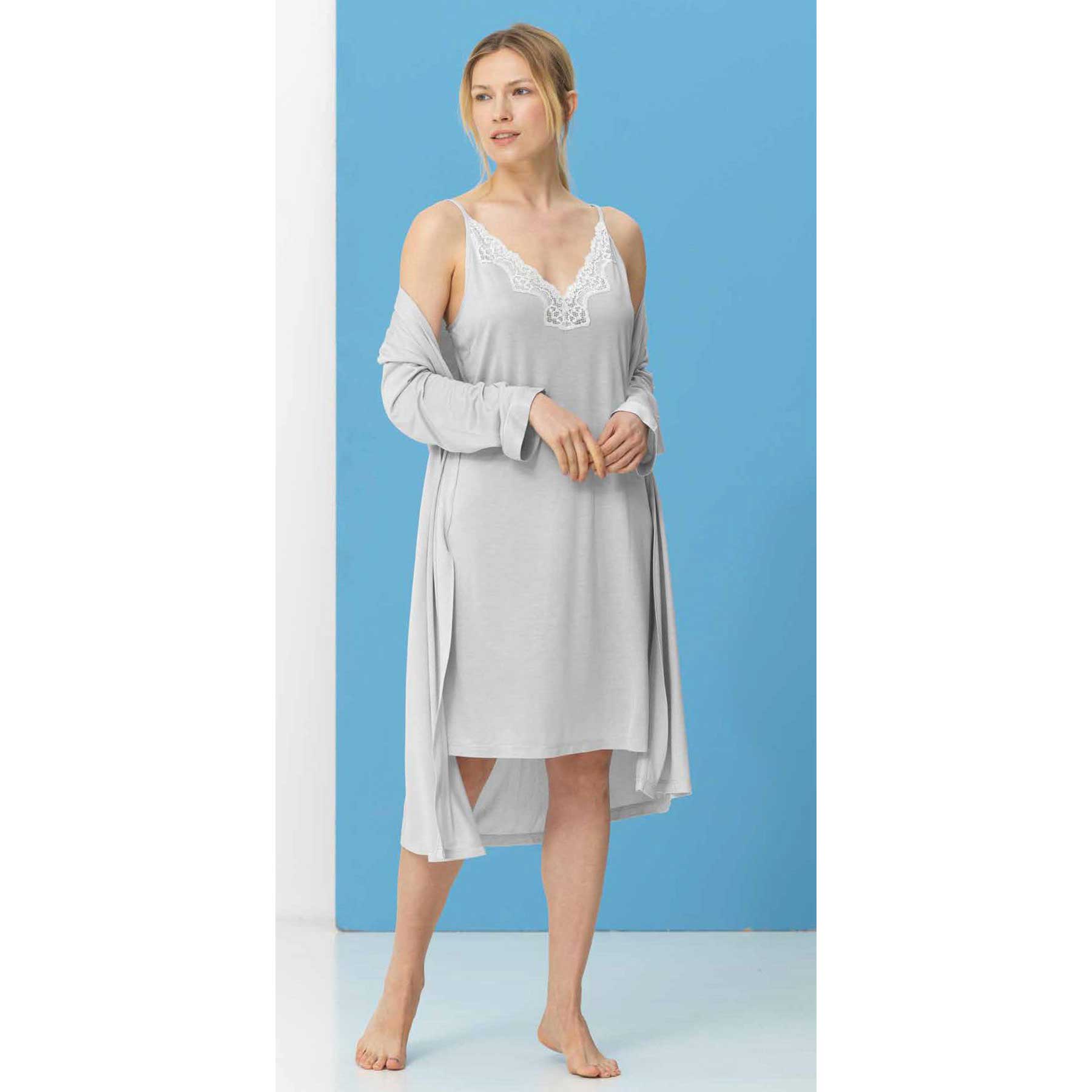 Camicia da notte donna Bisbigli con spalla stretta e pizzo, varianti Mojito e Diamante, Made in Italy