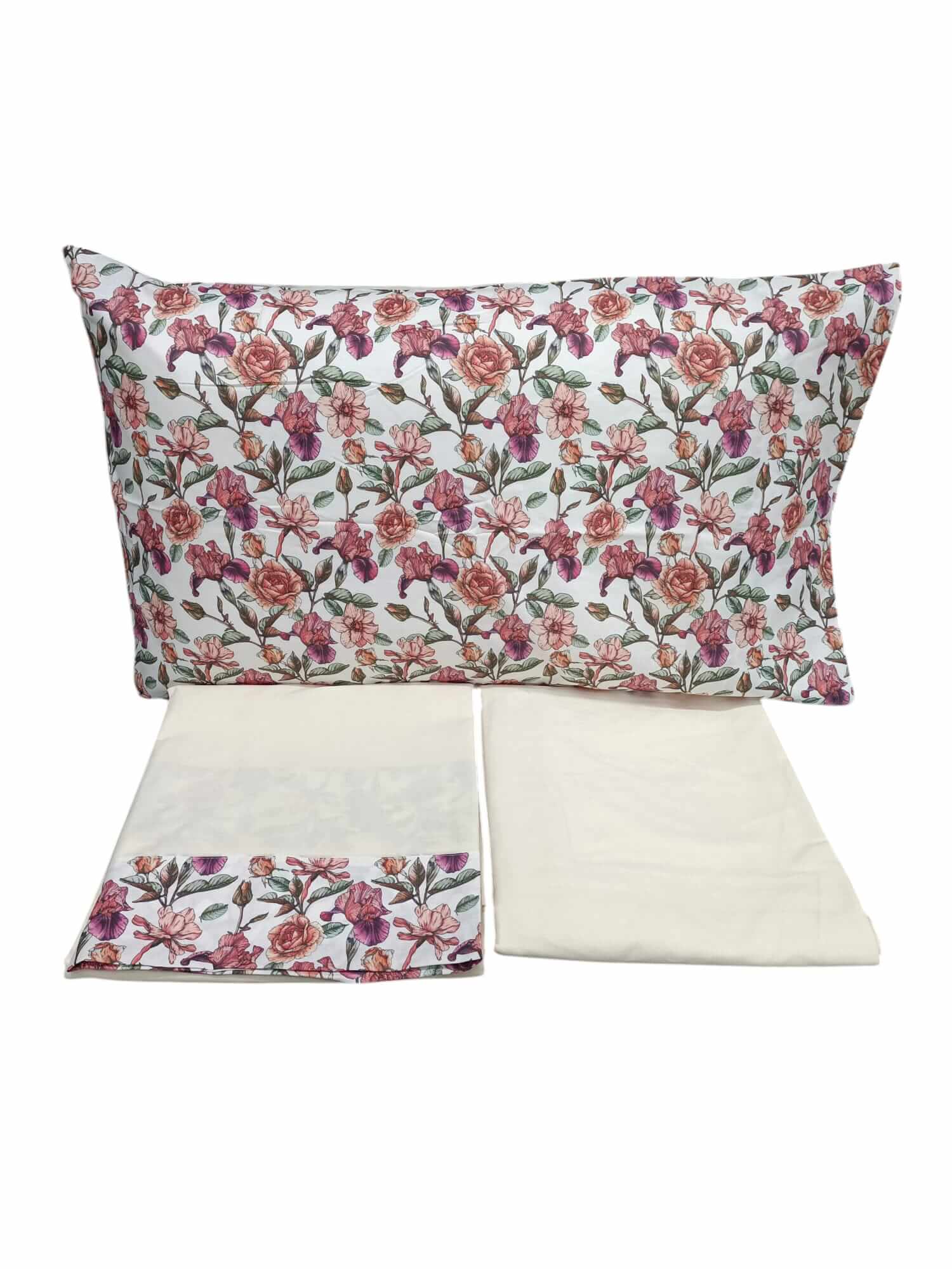 Completo lenzuola matrimoniale Papalina LEM153 in puro cotone stampato con balza, federe con volani e lenzuolo con angoli. Made in Italy