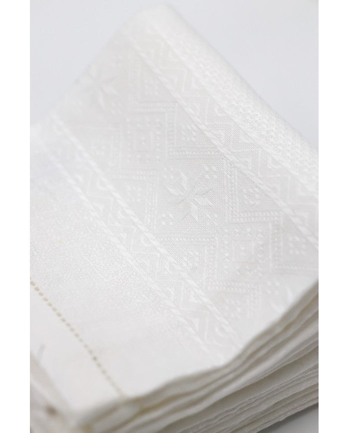 Set 6 asciugamani ospite Vittoria Diamantina 40x60 cm in 100% lino con orlo a giorno, stile elegante Made in Italy