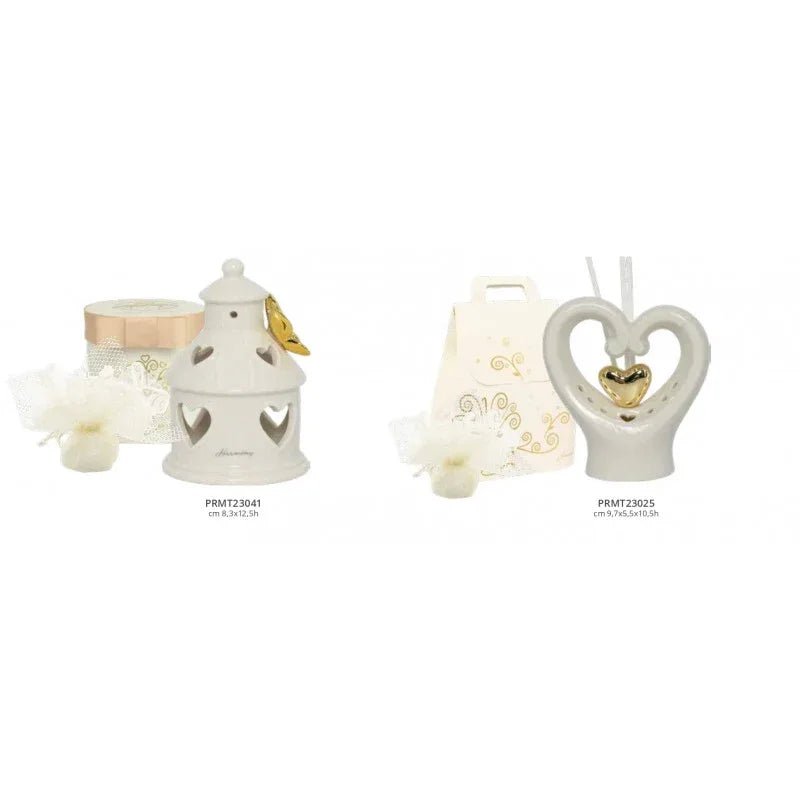 2 Pezzi Bomboniera Lanterna Porcellana con Farfalla Oro e LED - The King Luxury