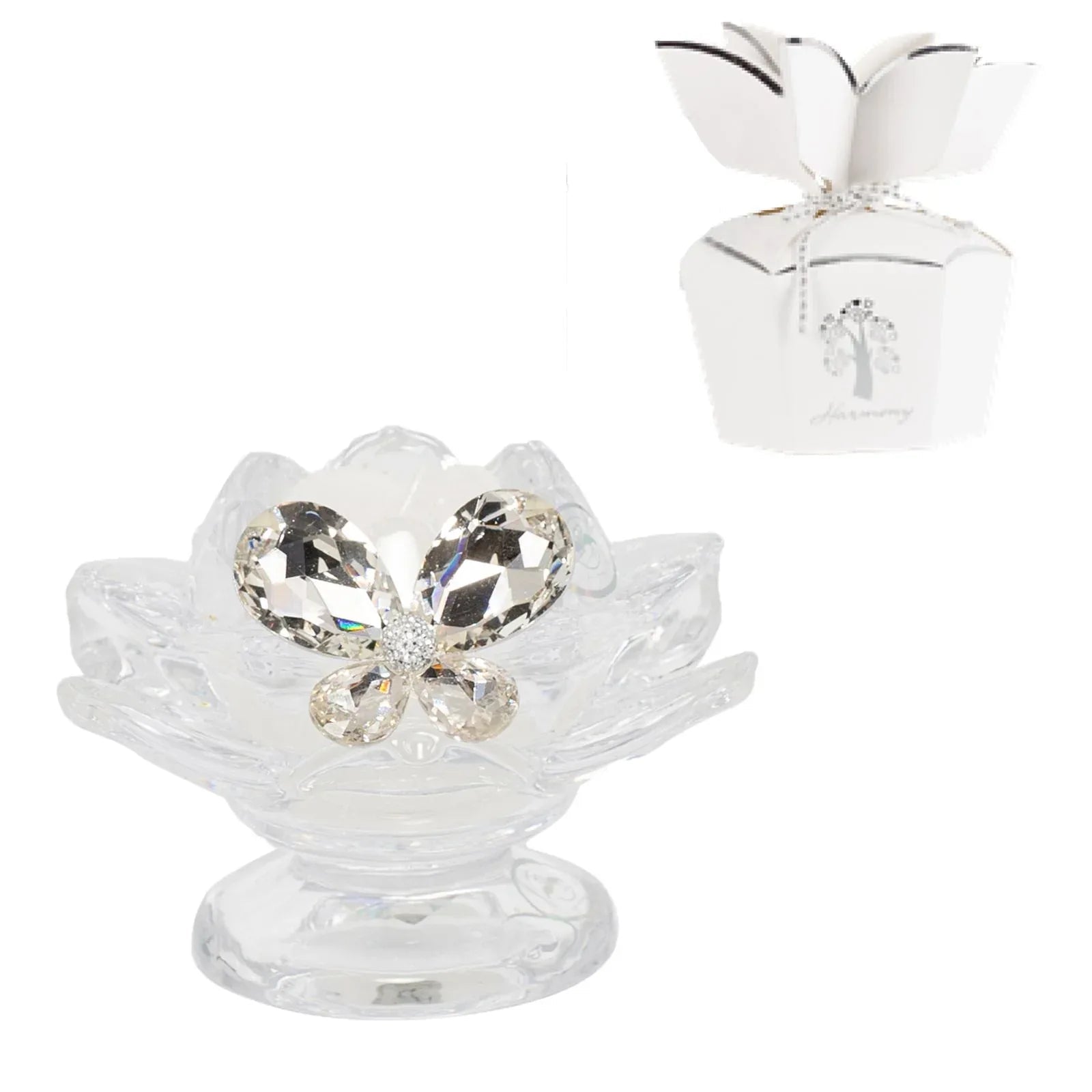 2 Pezzi Matrimonio Harmony Porta candela fiore di loto Cristallo - The King Luxury