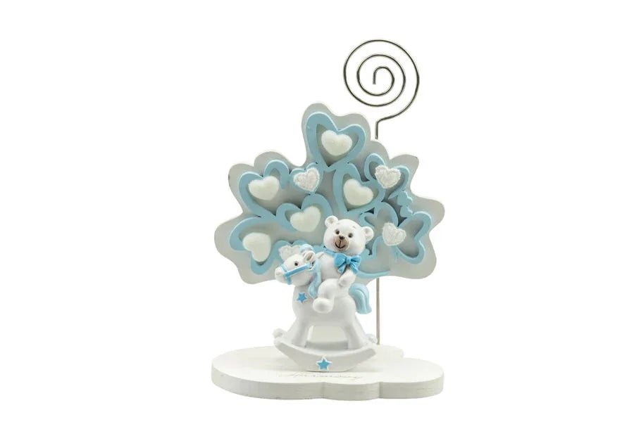 3 Pezzi Portafoto Albero della vita Nascita Bimbo cuori celeste piccolo con orsetto su cavalluccio - The King Luxury