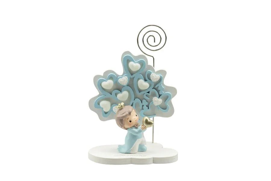 3 Pezzi Portafoto Albero della vita Nascita Bimbo cuori celeste piccolo con principe resina 3d con cuore oro - The King Luxury