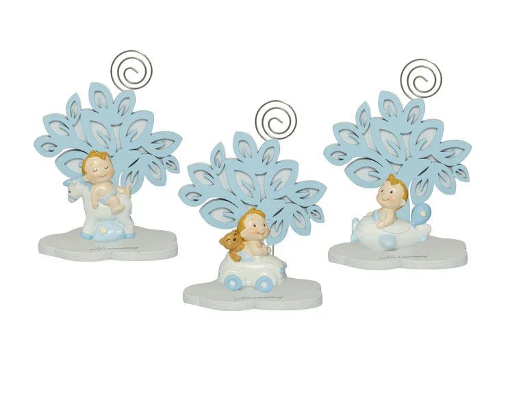 4 Pezzi Bomboniera Nascita Bimbo 3D Celeste con Automezzi e Clip - The King Luxury