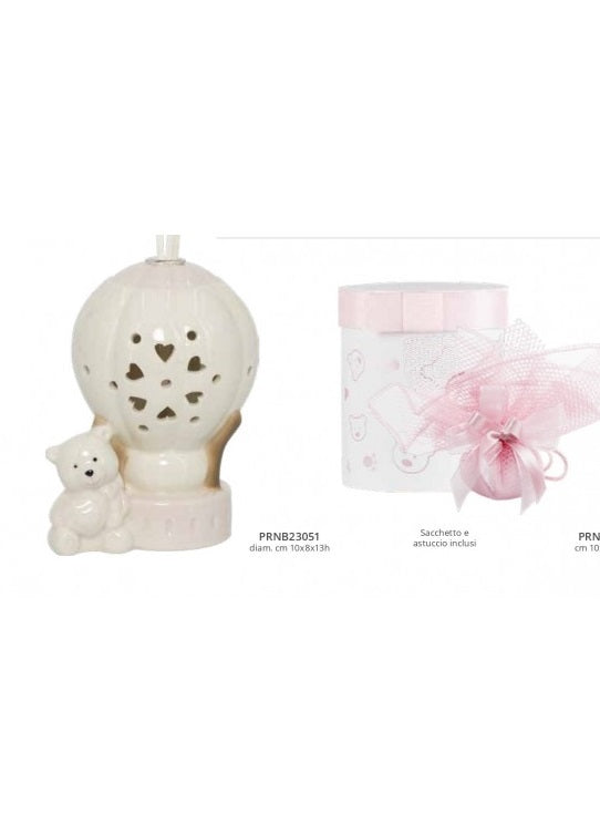Profumatore mongolfiera con orsetta Porcellana Nascita Bimba Harmony