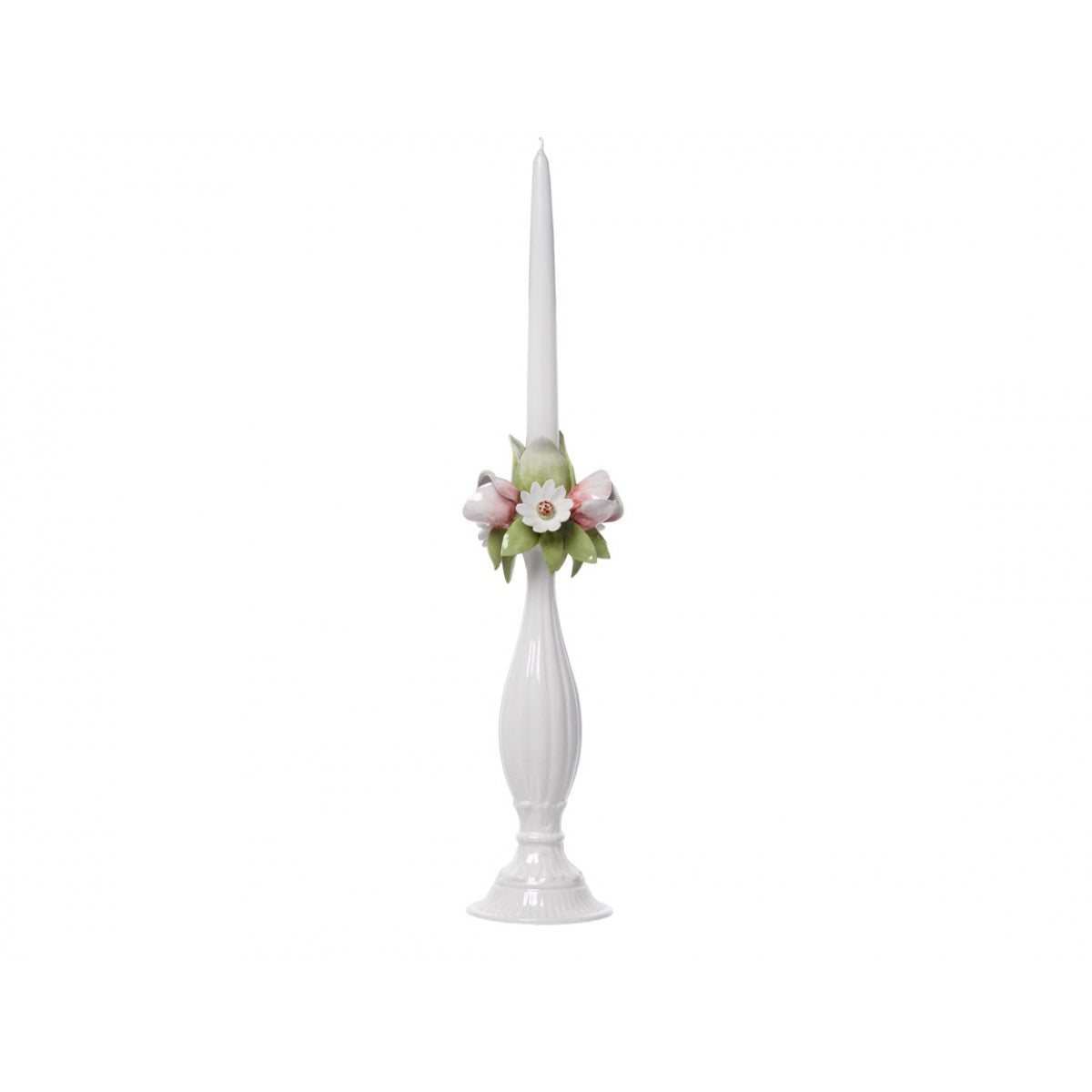 Candeliere grande Schonherr in porcellana, decorato con tulipani e margherite, altezza 31 cm, completo di scatola regalo elegante.