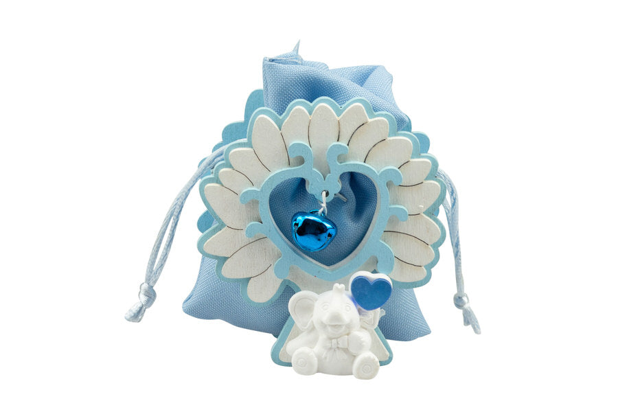 Scatolina Nascita Bimbo legno albero con elefante celeste