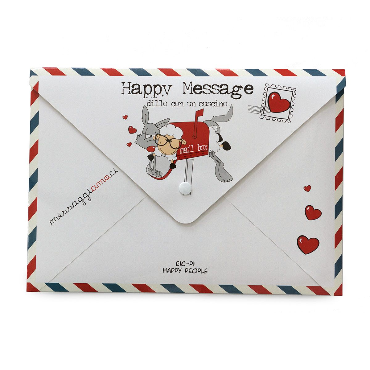 Federa Happy People Shut Up and Kiss Me con stampa pecorella e lupo, 100% cotone, 50x80 cm, confezione busta regalo