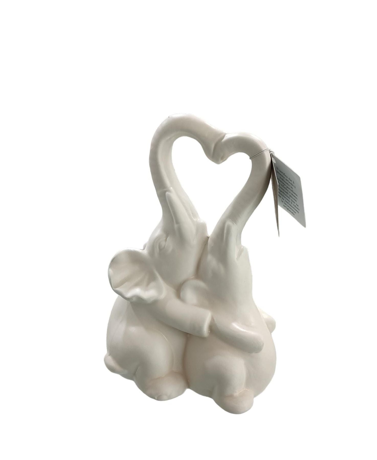 Coppia di elefanti in porcellana Schonherr con cuore panna, design Wedding Love, elegante confezione regalo, dimensioni 15 x 10 x 22 cm