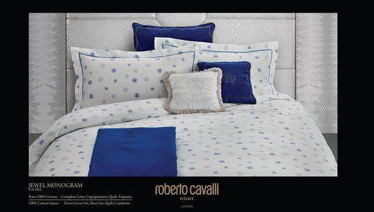 Completo Lenzuola Roberto Cavalli Jewel Monogram Matrimoniale Raso di Cotone