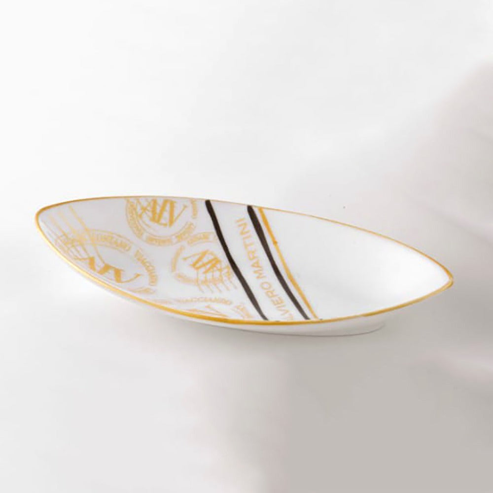 Barca Piccola Alviero Martini Caroline Limoges in porcellana bianca con dettagli dorati, design elegante e moderno.