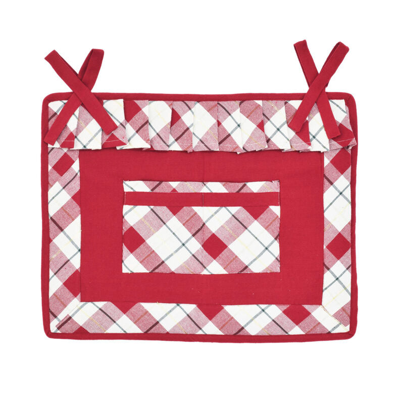 Copriforno Aspen Preziosa in cotone 100% con motivo a quadri e bordi applicati, lavorazione artigianale, misura 50 x 40 cm