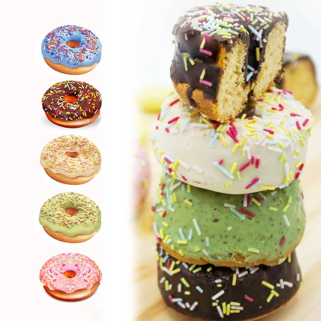 Confezione Donuts Papa Donuts gusto fragola, 6 pezzi da 220g, senza glutine e non fritti, confezionati singolarmente.