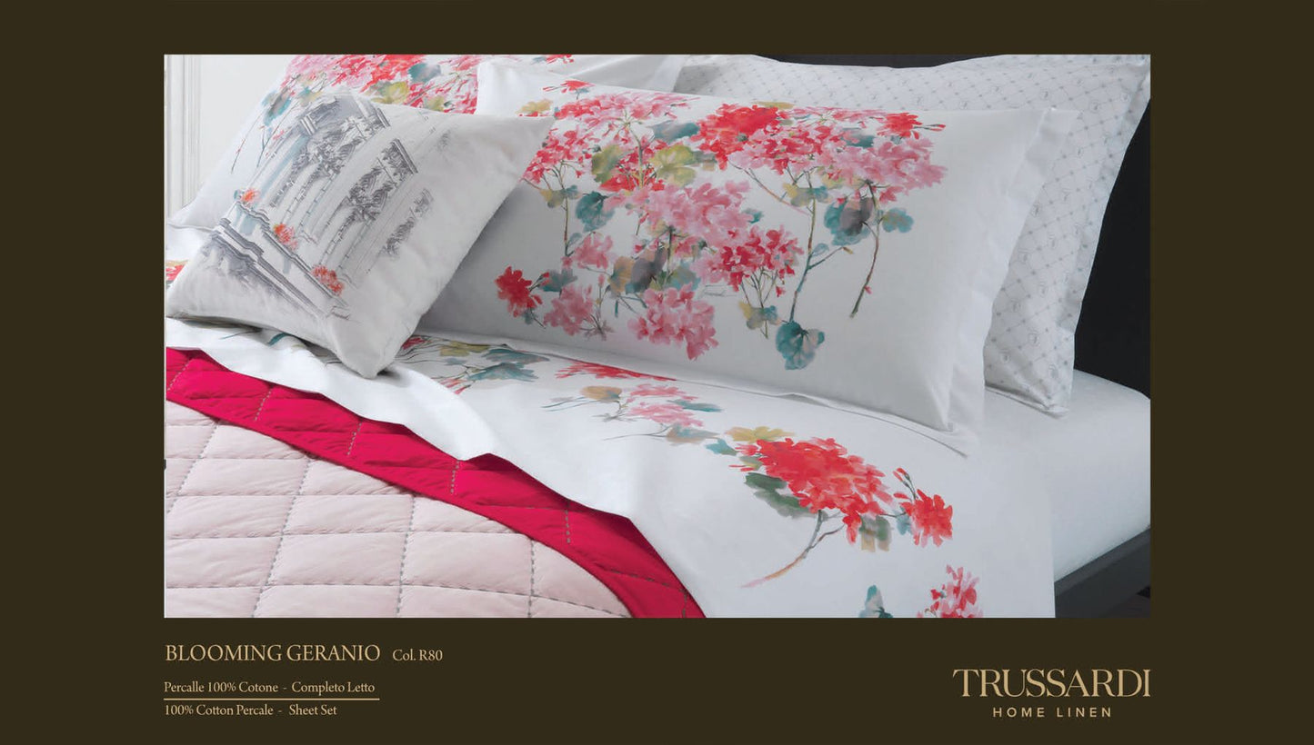 Completo Lenzuola Trussardi Blooming Geranio Matrimoniale Raso di Cotone