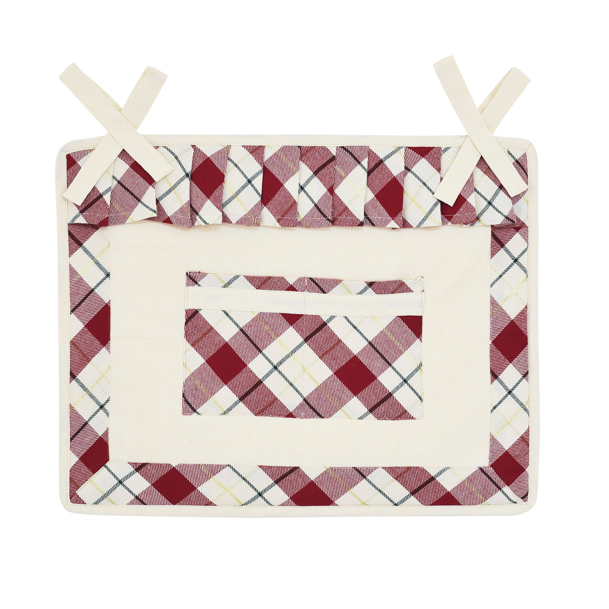 Copriforno Aspen Preziosa in cotone 100% con motivo a quadri e bordi applicati, lavorazione artigianale, misura 50 x 40 cm