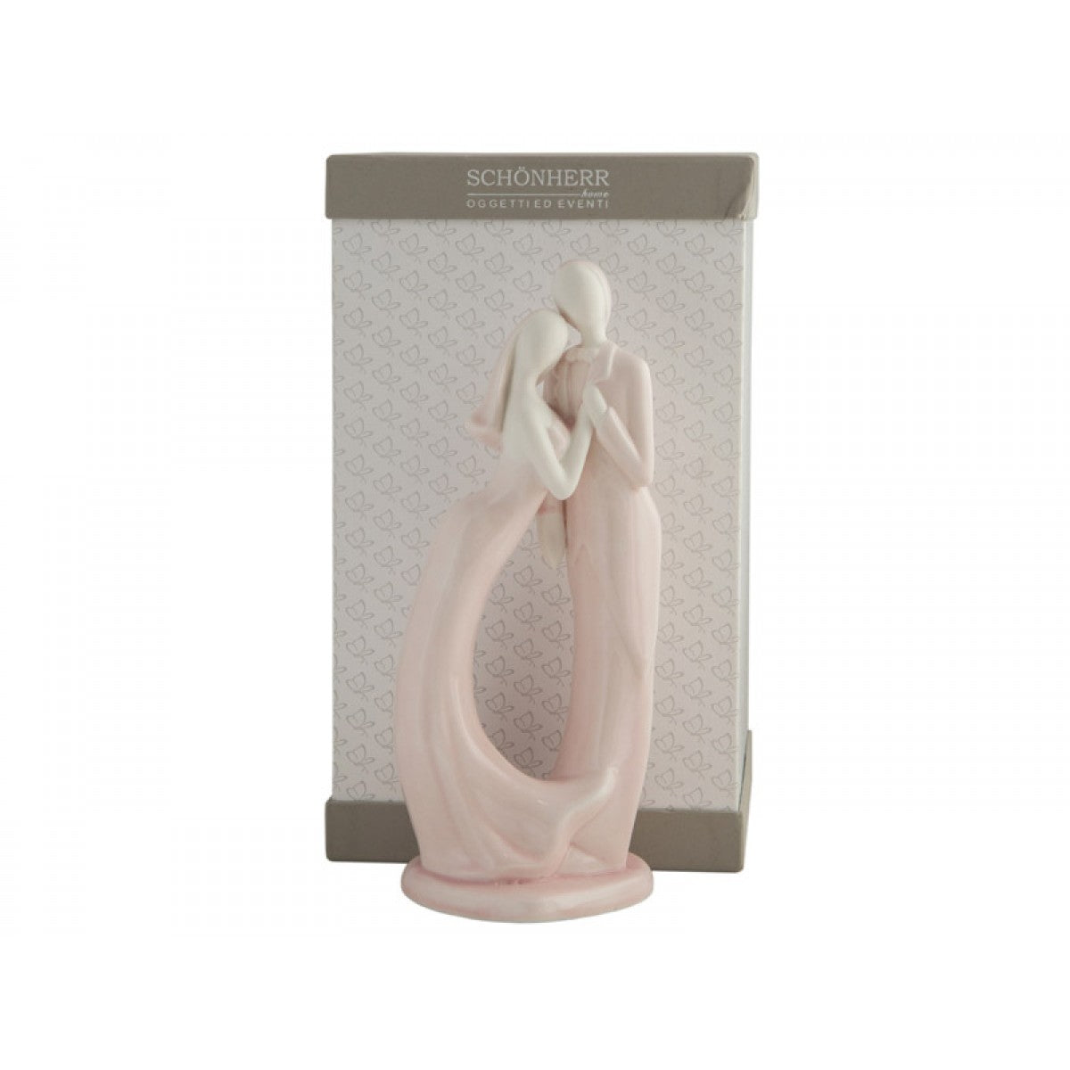 Coppia sposi in porcellana rosa Schonherr Wedding Love, bomboniera completa con scatola, confetti e bigliettino, misura 9 x 8 x 23 cm