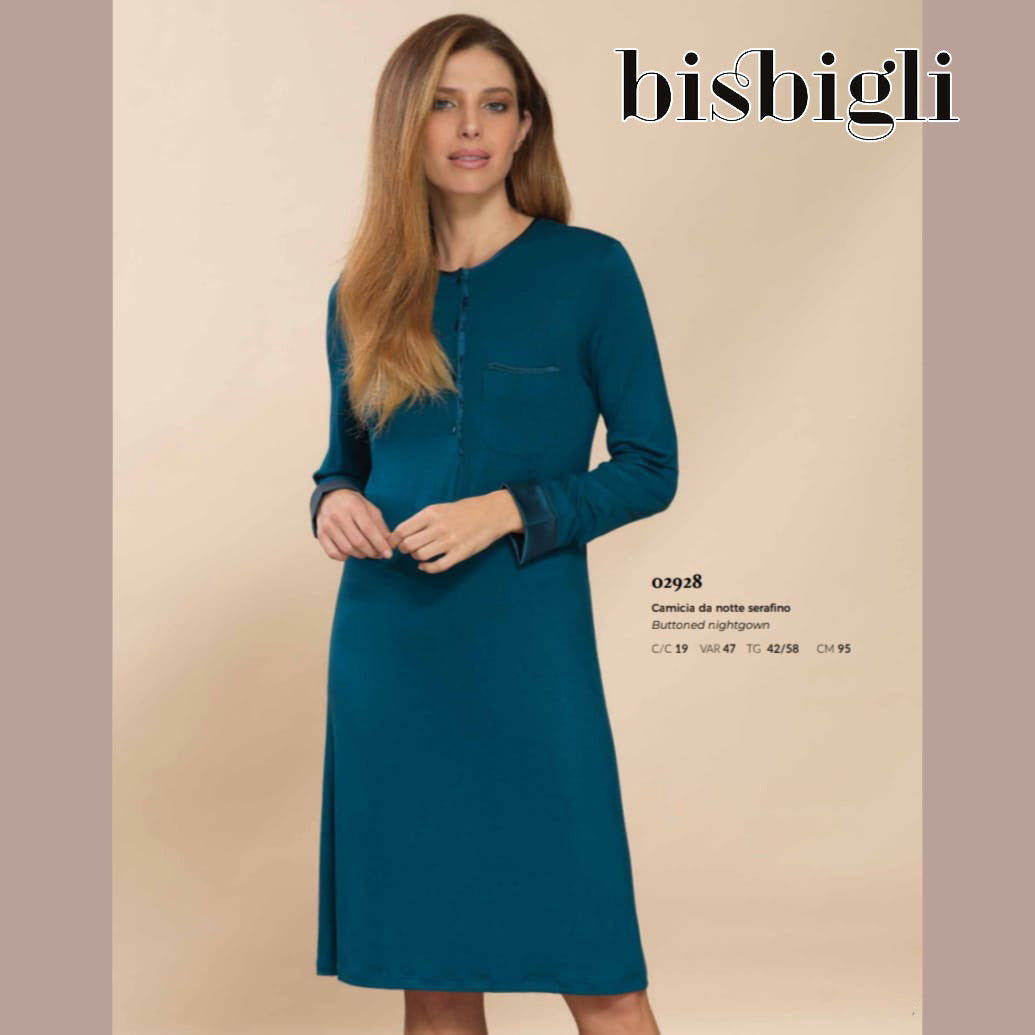 Camicia da notte donna Bisbigli abbottonata, manica lunga, tessuto morbido in viscosa, variante verde illustrativa