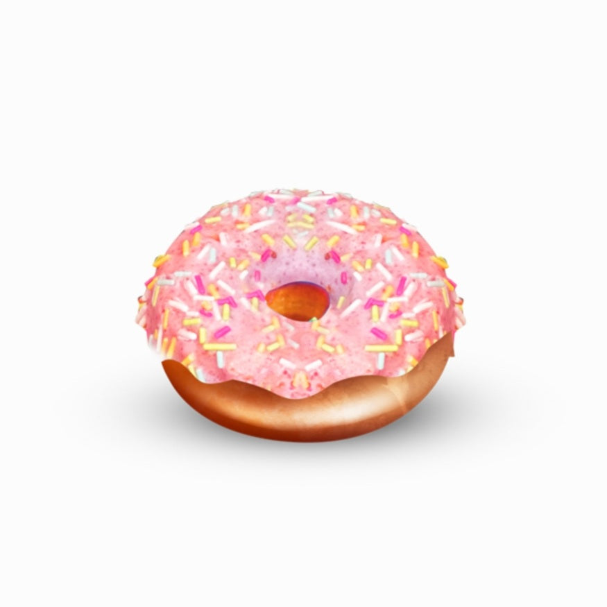 Confezione Donuts Papa Donuts gusto fragola, 6 pezzi da 220g, senza glutine e non fritti, confezionati singolarmente.