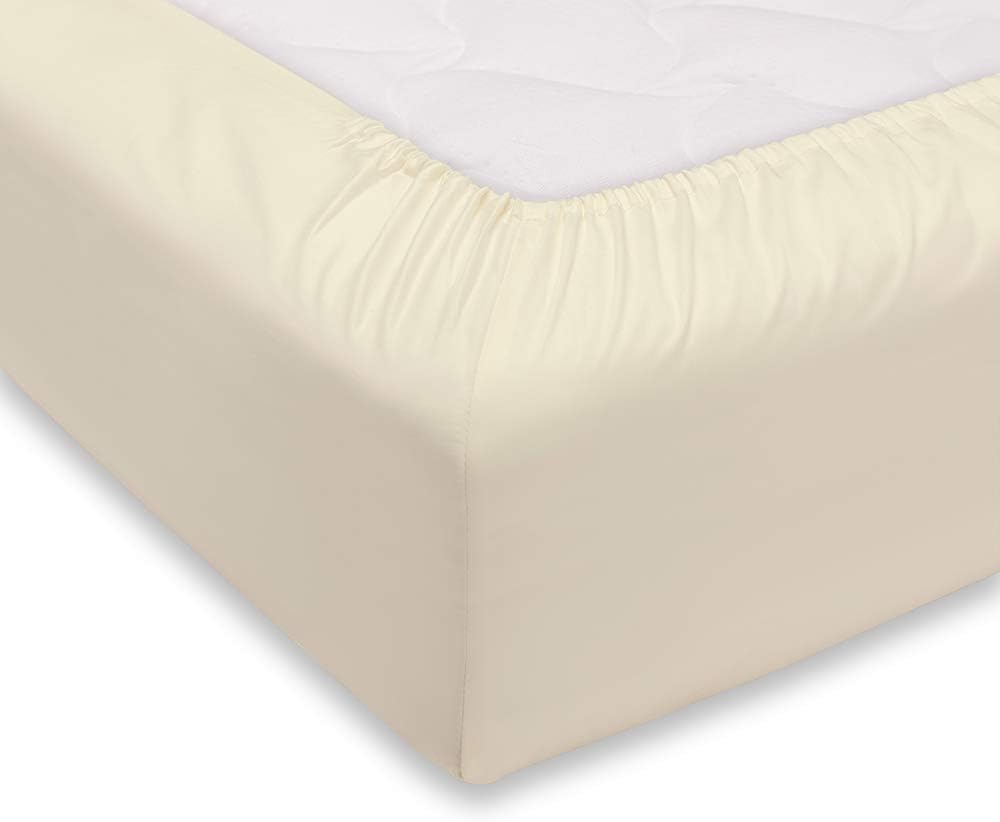 Lenzuolo sotto Maestri Cotonieri tinta unita, cotone mercerizzato 180x200 cm con angoli 27 cm, tessitura 60 fili/cm², elegante e Made in Italy.