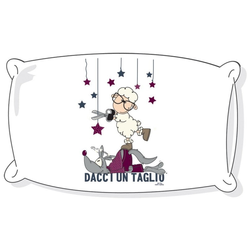 Federa Happy People Shut Up and Kiss Me con stampa pecorella e lupo, 100% cotone, 50x80 cm, confezione busta regalo